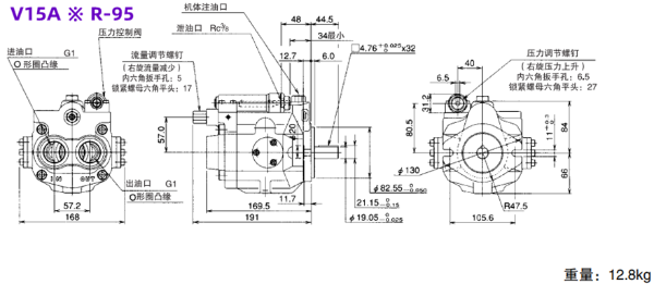 大金柱塞泵V15A ※ RX-95 ，V15A ※ R-95工作原理及外形尺寸圖