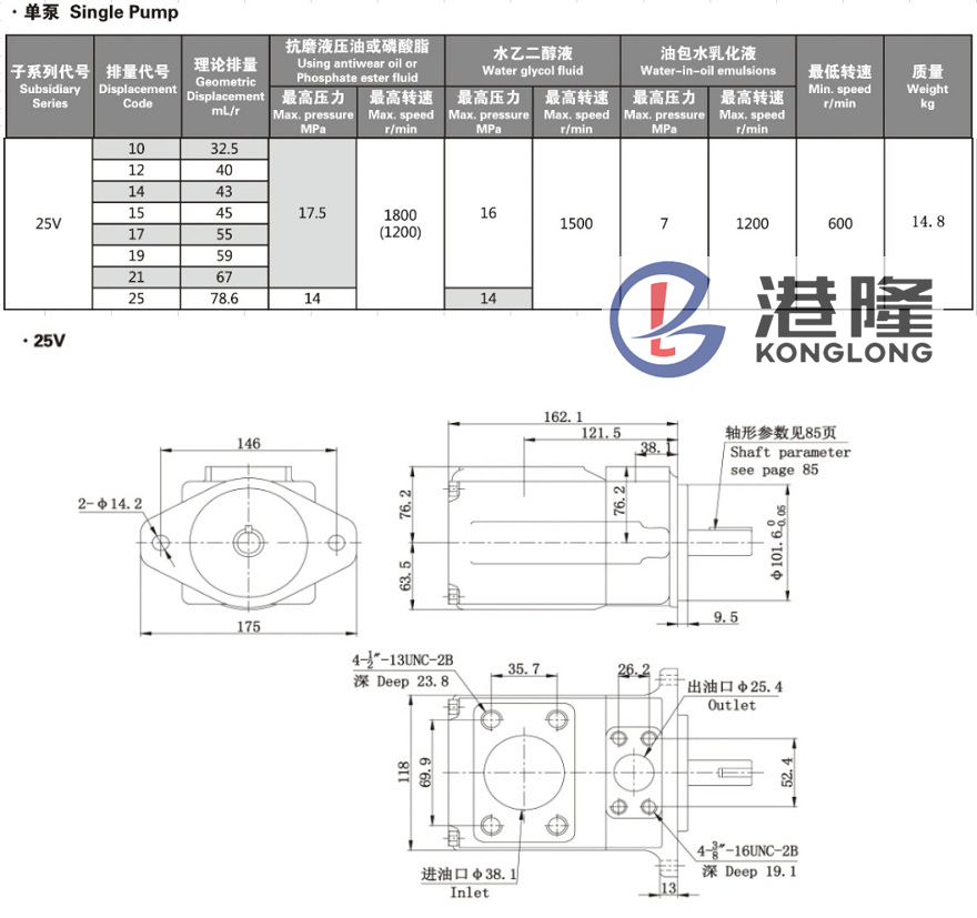 威格士25V系列葉片泵技術參數及安裝尺寸